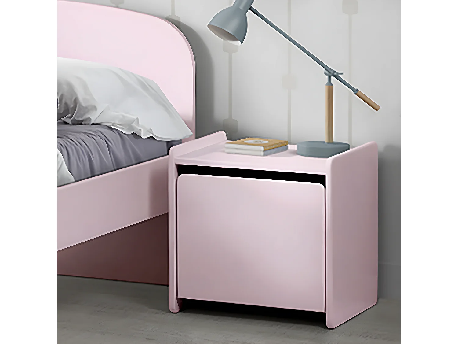 BODHI PINK - Chevet 1 Porte avec Rebords Rose