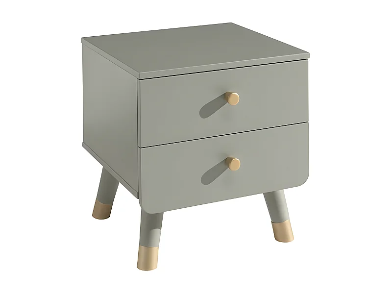 TINY GREEN - Chevet 2 Tiroirs Vert Olive et Gold