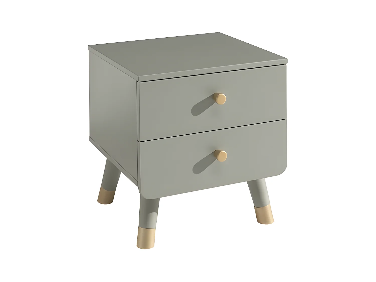 TINY GREEN - Chevet 2 Tiroirs Vert Olive et Gold