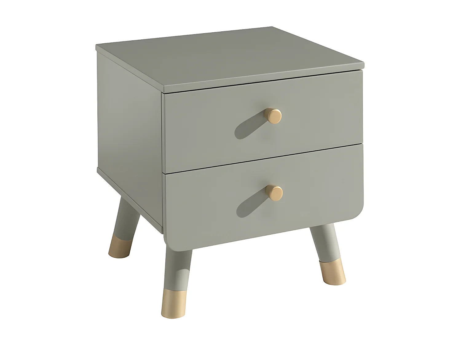 TINY GREEN - Chevet 2 Tiroirs Vert Olive et Gold
