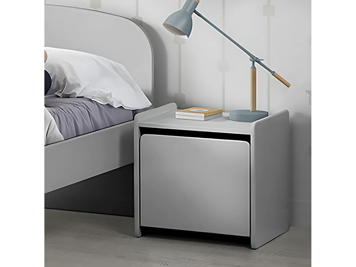 BODHI GREY - Chevet 1 Porte avec Rebords Gris