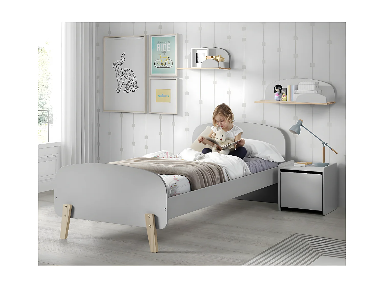 BODHI GREY - Chevet 1 Porte avec Rebords Gris