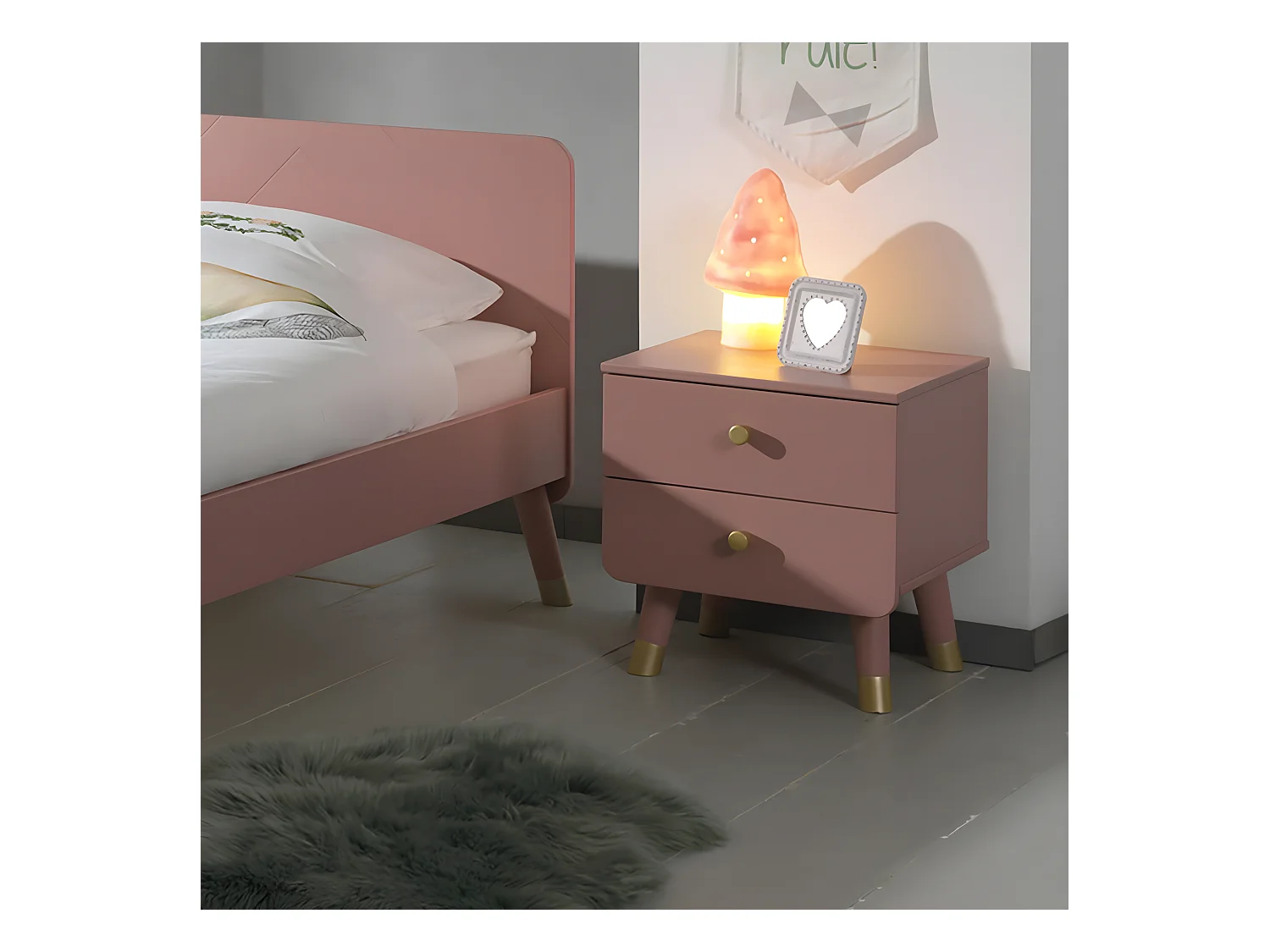 TINY PINK - Chevet 2 Tiroirs Rose et Gold