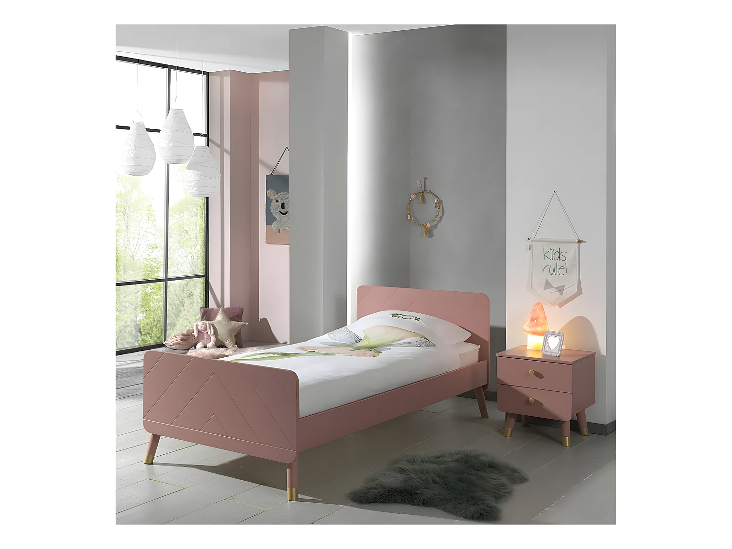 TINY PINK - Chevet 2 Tiroirs Rose et Gold