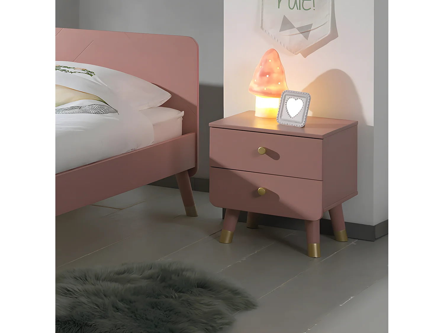TINY PINK - Chevet 2 Tiroirs Rose et Gold