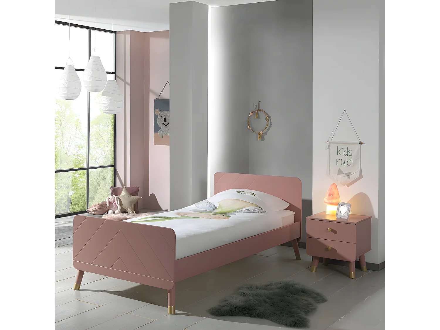 TINY PINK - Chevet 2 Tiroirs Rose et Gold