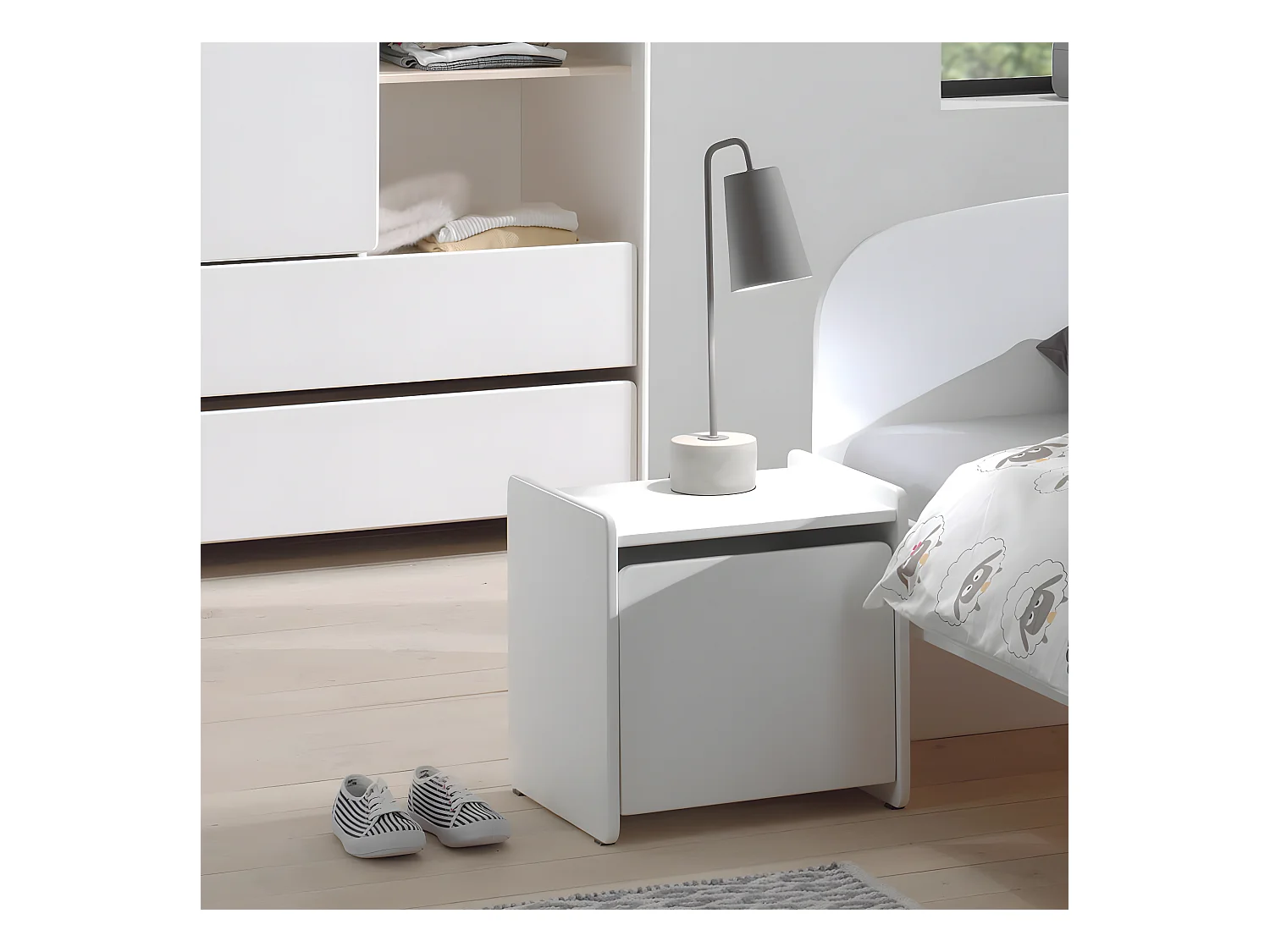 BODHI WHITE - Chevet 1 Porte avec Rebords Blanc