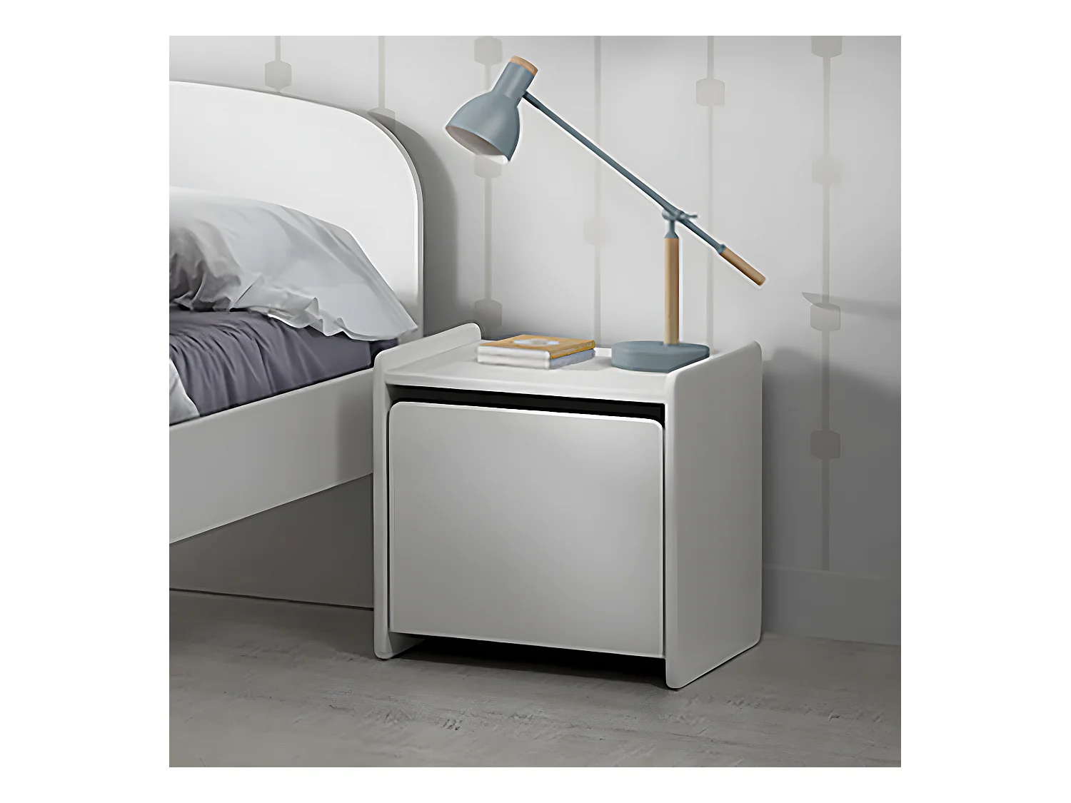 BODHI WHITE - Chevet 1 Porte avec Rebords Blanc