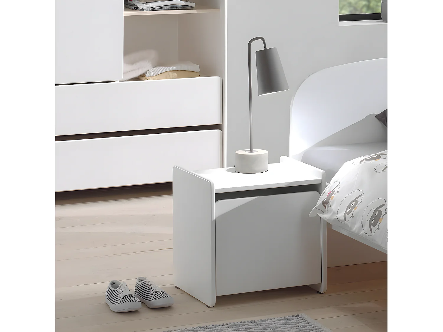 BODHI WHITE - Chevet 1 Porte avec Rebords Blanc