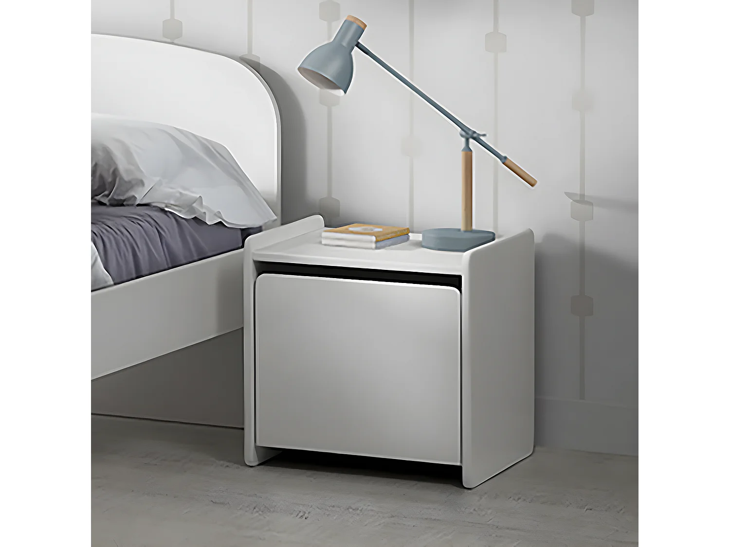 BODHI WHITE - Chevet 1 Porte avec Rebords Blanc