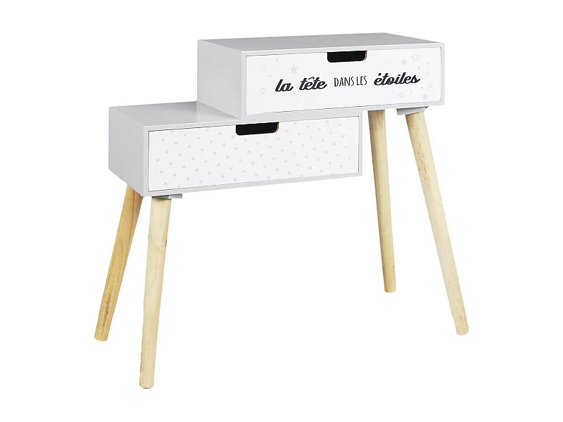 SMILE - Chevet Enfant 2 Tiroirs Gris et Blanc