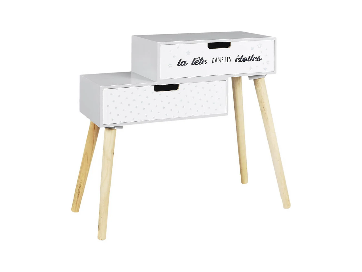 SMILE - Chevet Enfant 2 Tiroirs Gris et Blanc