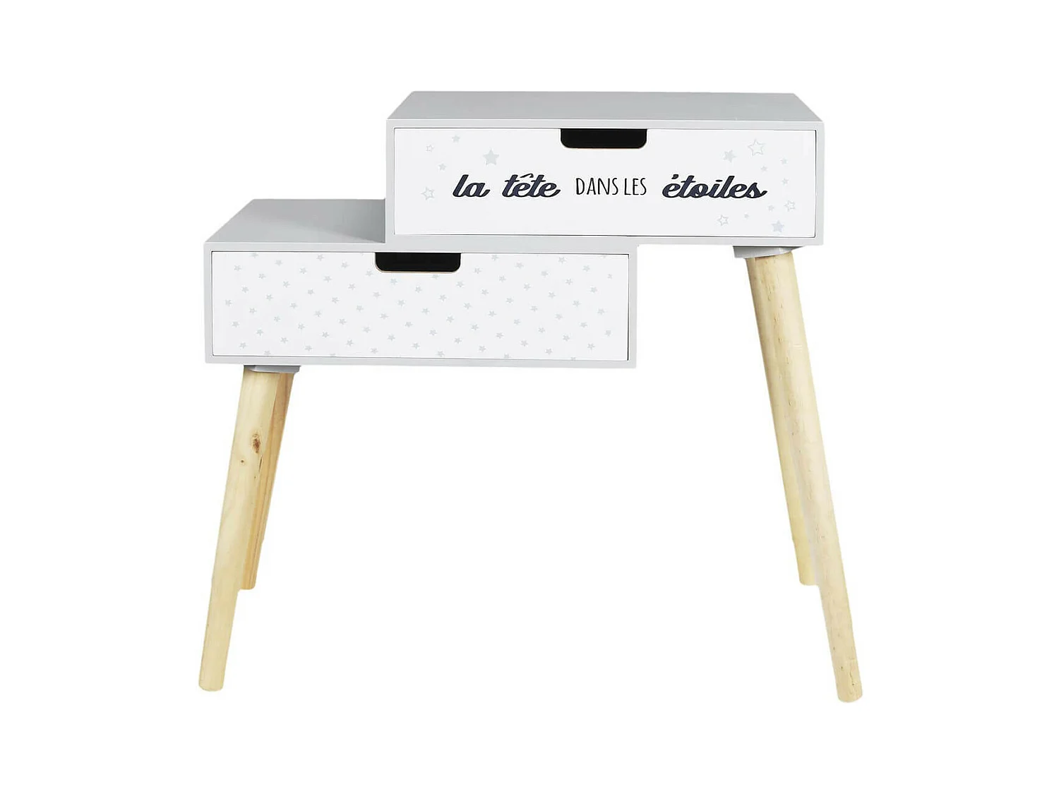 SMILE - Chevet Enfant 2 Tiroirs Gris et Blanc