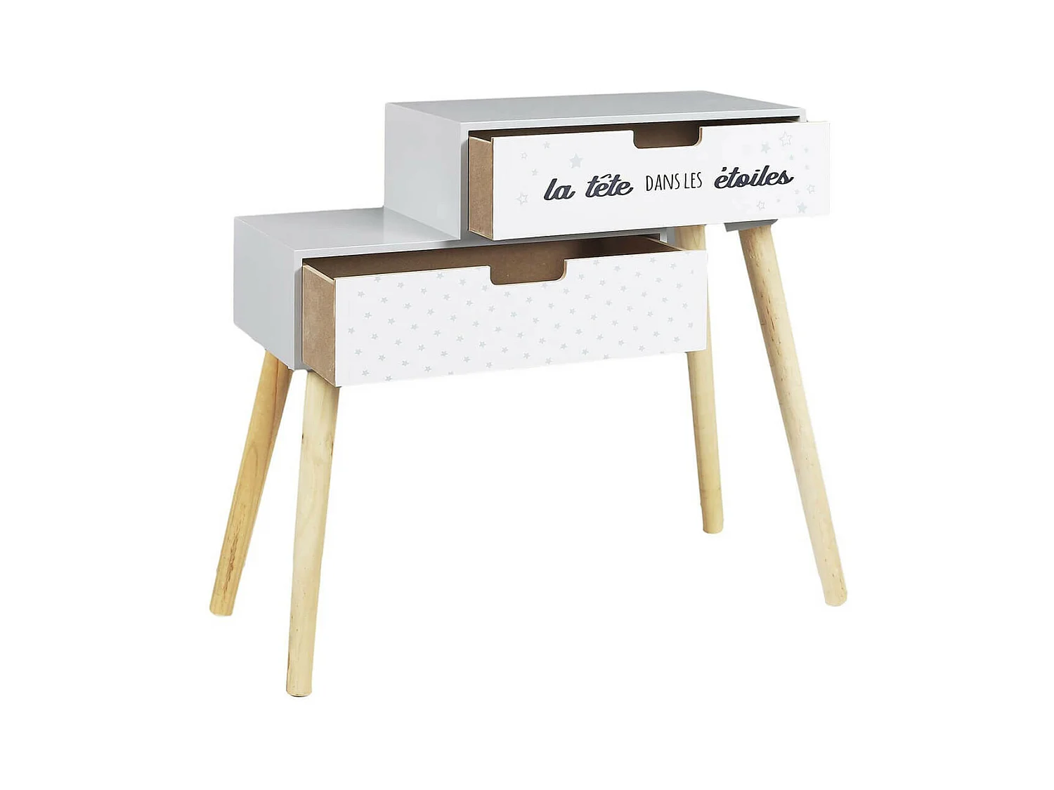 SMILE - Chevet Enfant 2 Tiroirs Gris et Blanc