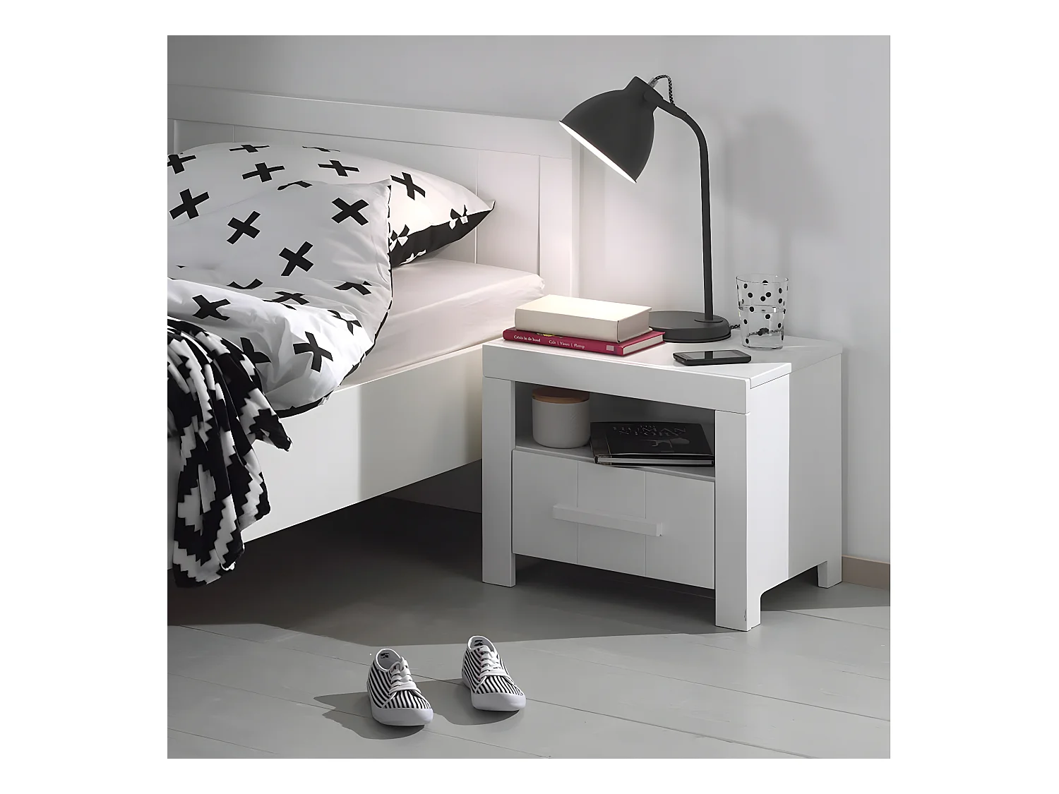 GASTON - Chevet 1 Tiroir Laqué Blanc