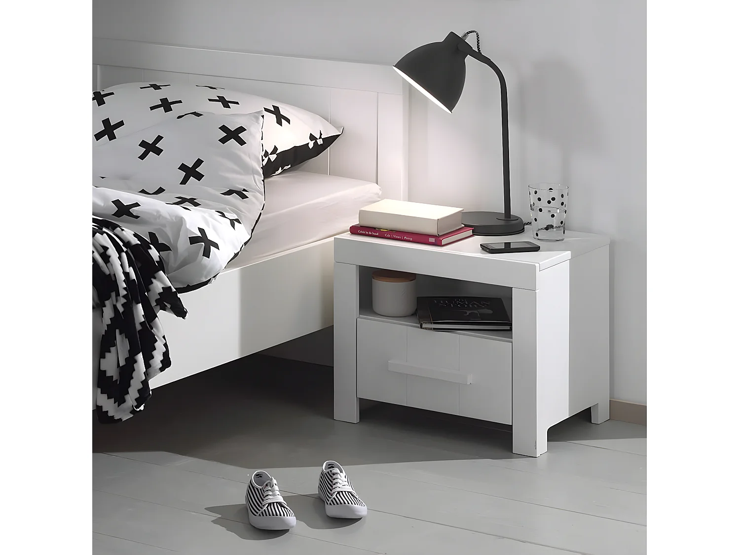 GASTON - Chevet 1 Tiroir Laqué Blanc