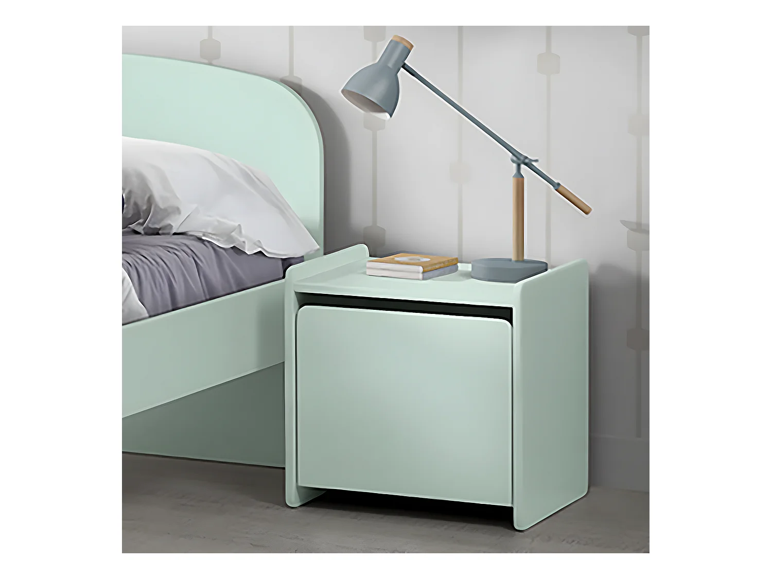 BODHI MINT - Chevet 1 Porte avec Rebords Vert Menthe