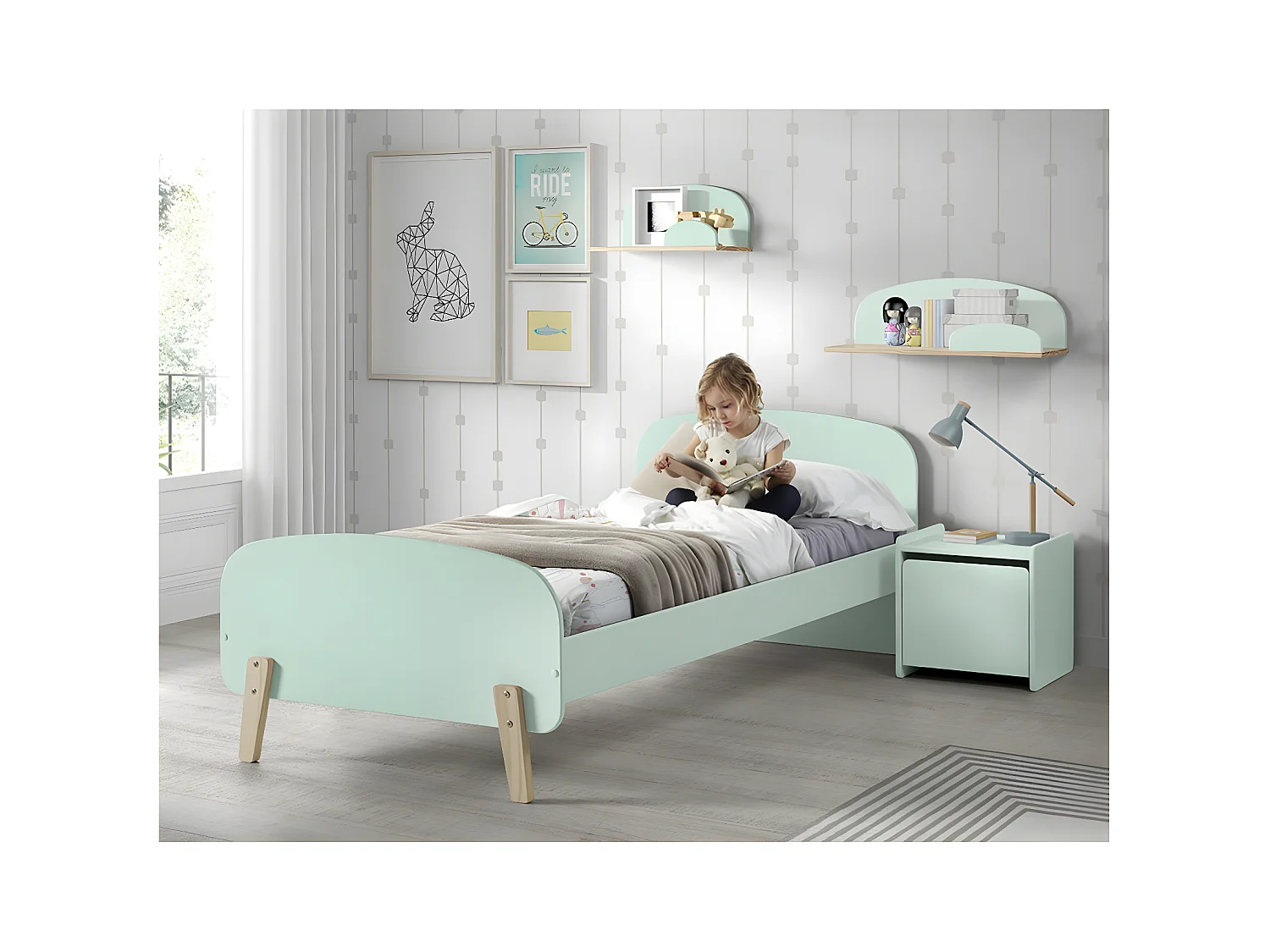 BODHI MINT - Chevet 1 Porte avec Rebords Vert Menthe