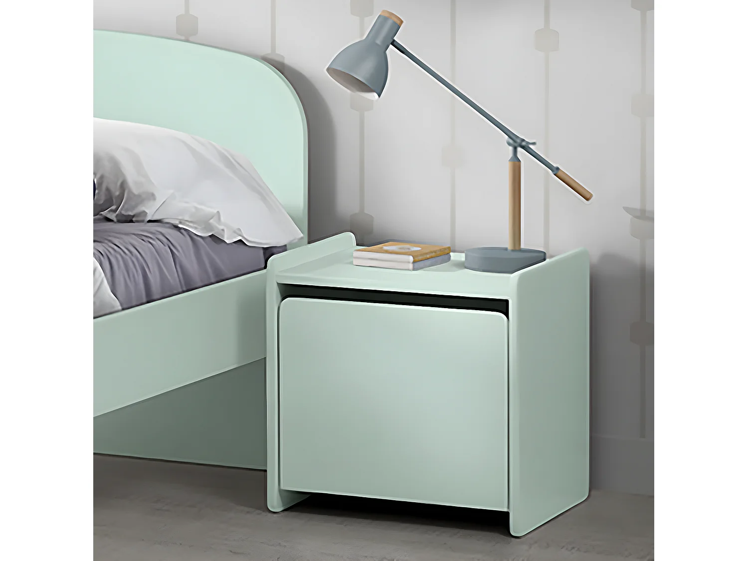 BODHI MINT - Chevet 1 Porte avec Rebords Vert Menthe