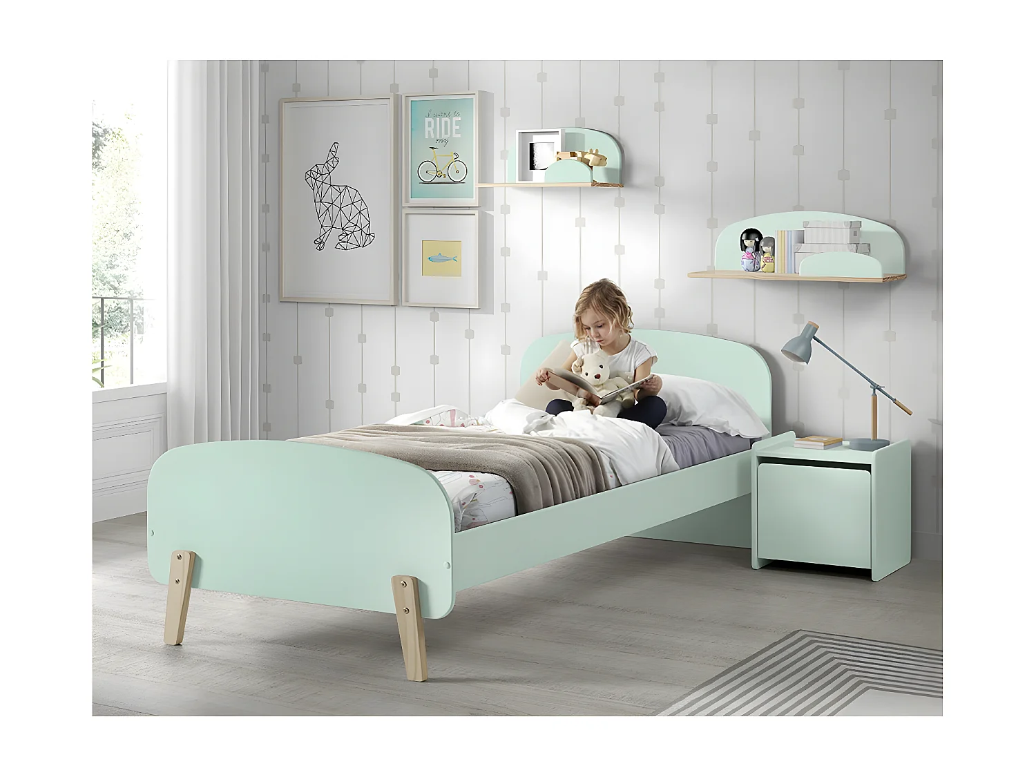 BODHI MINT - Chevet 1 Porte avec Rebords Vert Menthe