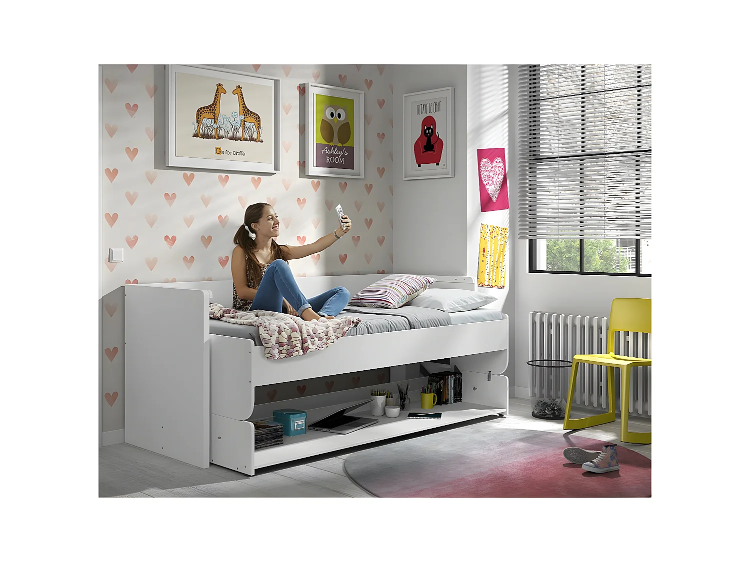 RYDER - Lit 90x200cm Blanc Convertible en Bureau