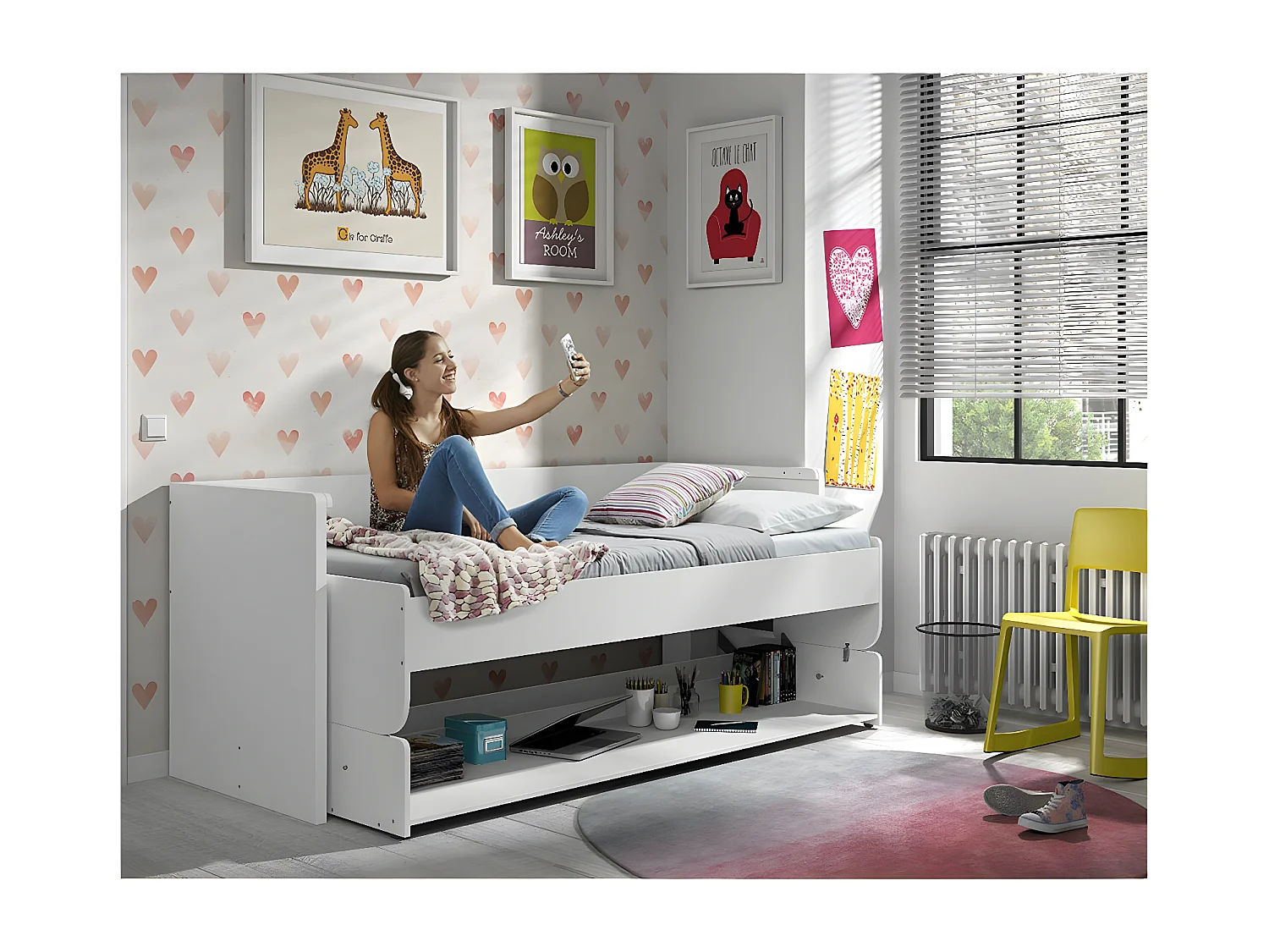 RYDER - Lit 90x200cm Blanc Convertible en Bureau