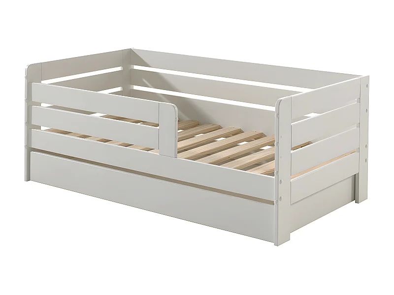SCOPE - Lit Junior 70x140cm Blanc Barrières Horizontales + Tiroir