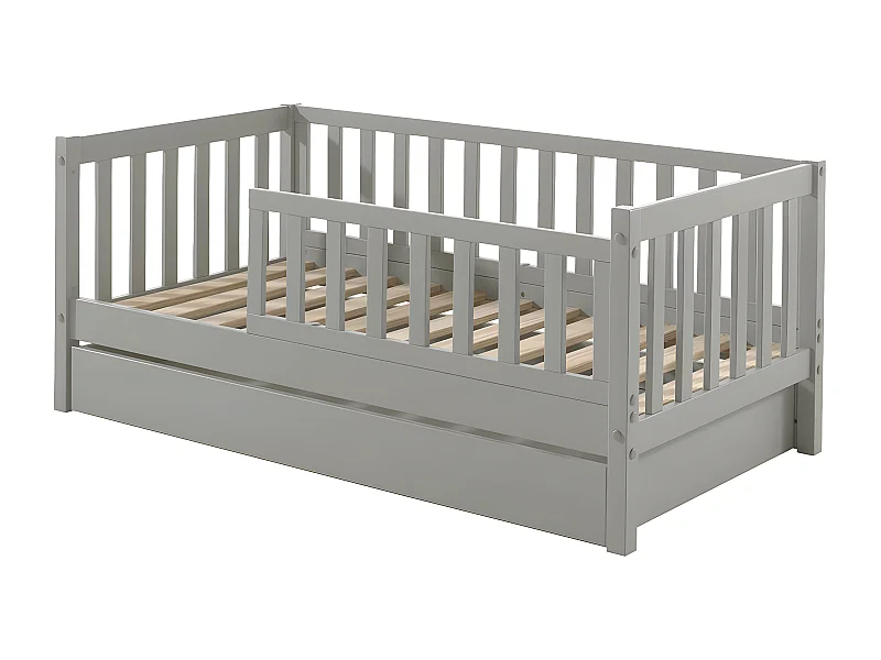 SCOPE - Lit Junior 70x140cm Gris Barrières Verticales + Tiroir
