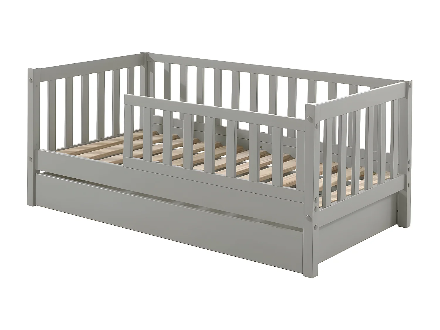 SCOPE - Lit Junior 70x140cm Gris Barrières Verticales + Tiroir