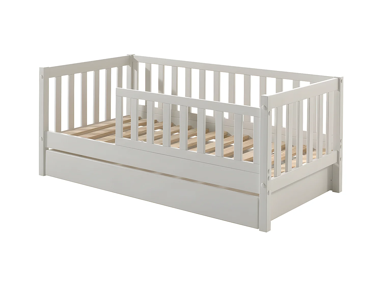 SCOPE - Lit Junior 70x140cm Blanc Barrières Verticales + Tiroir