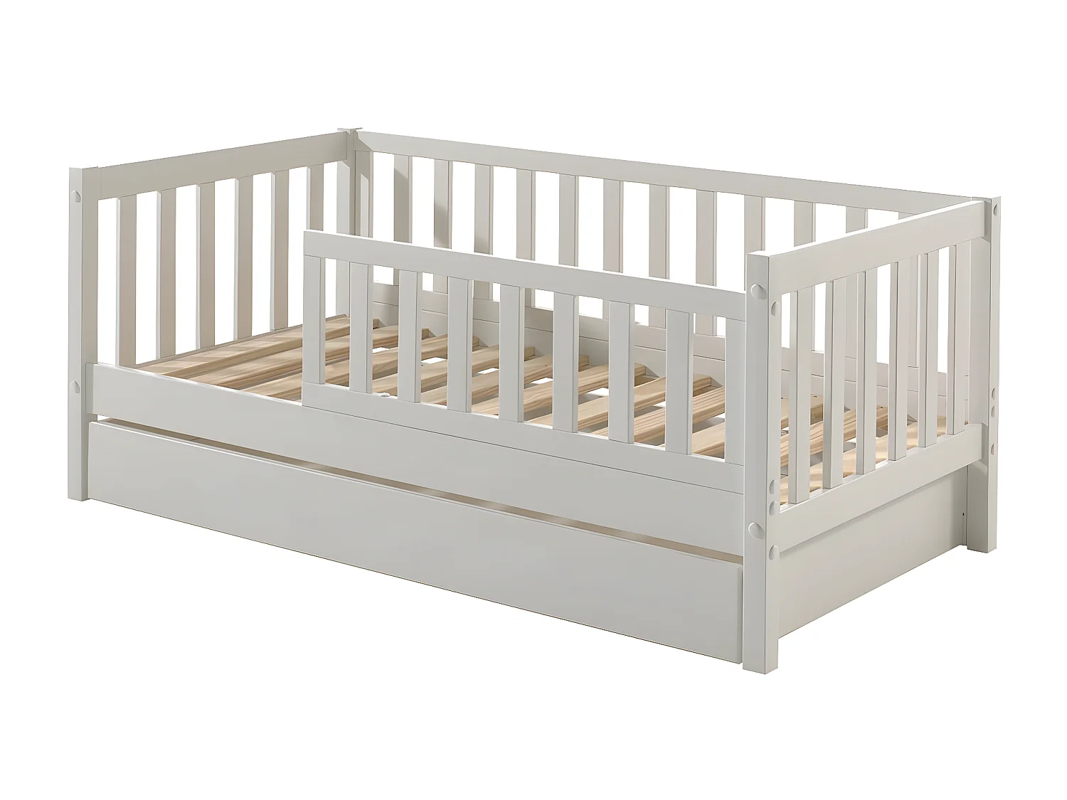 SCOPE - Lit Junior 70x140cm Blanc Barrières Verticales + Tiroir