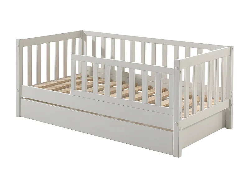 SCOPE - Lit Junior 70x140cm Blanc Barrières Verticales + Tiroir