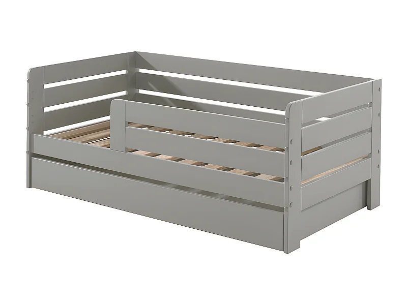 SCOPE - Lit Junior 70x140cm Gris Barrières Horizontales + Tiroir