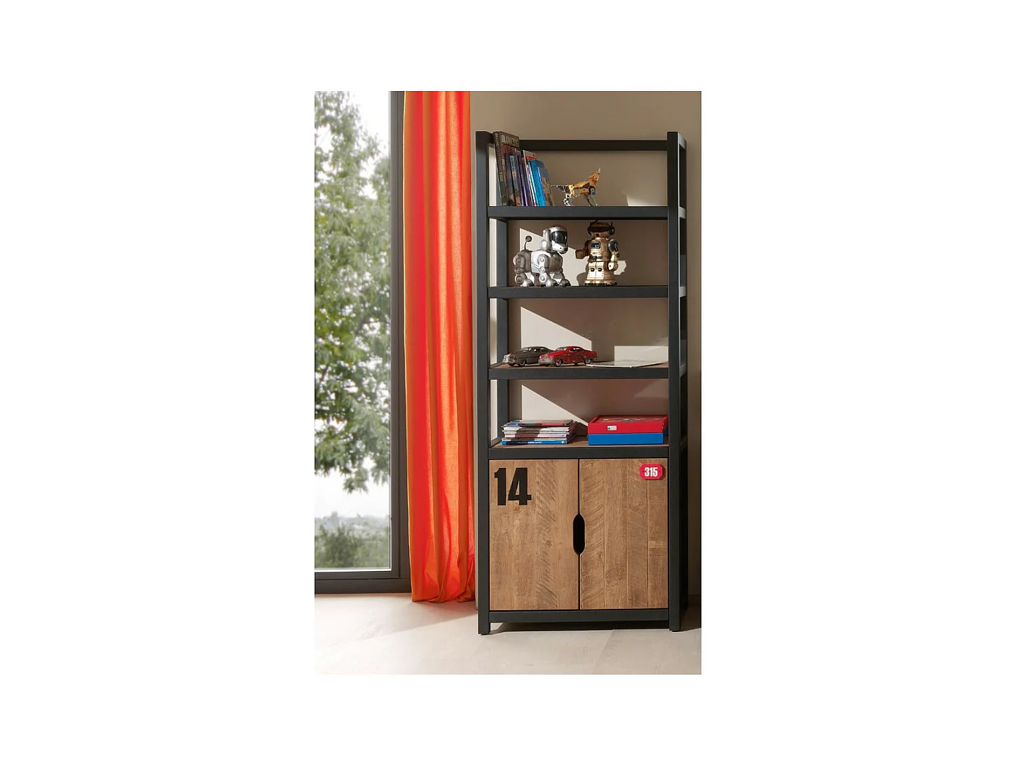 TCHAD - Bibliothèque 2 Portes en Pin Massif à Motifs