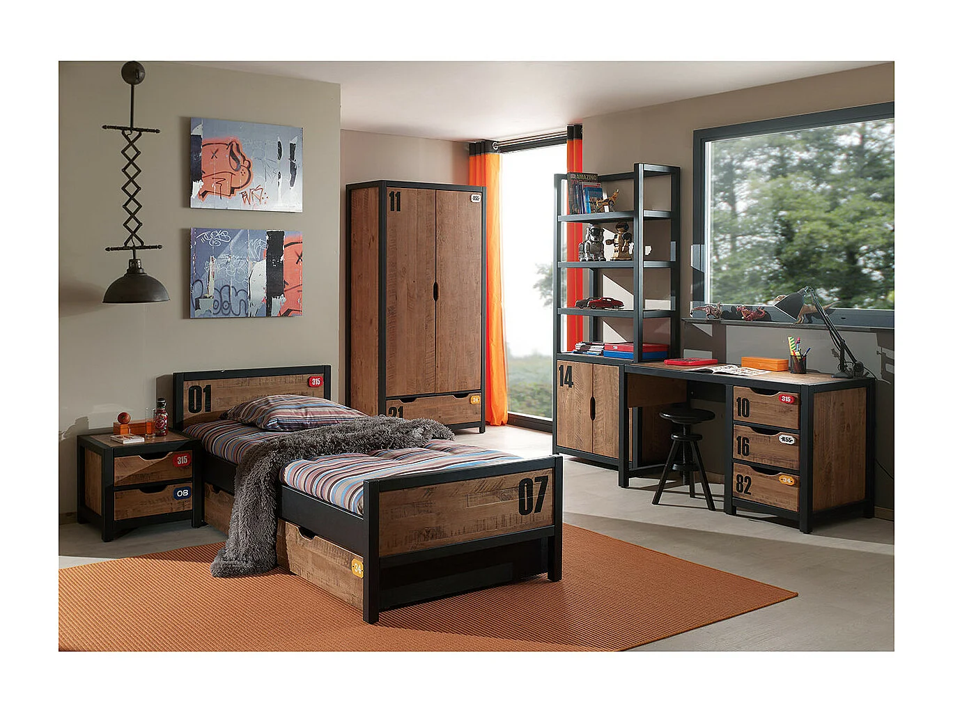 TCHAD - Bibliothèque 2 Portes en Pin Massif à Motifs