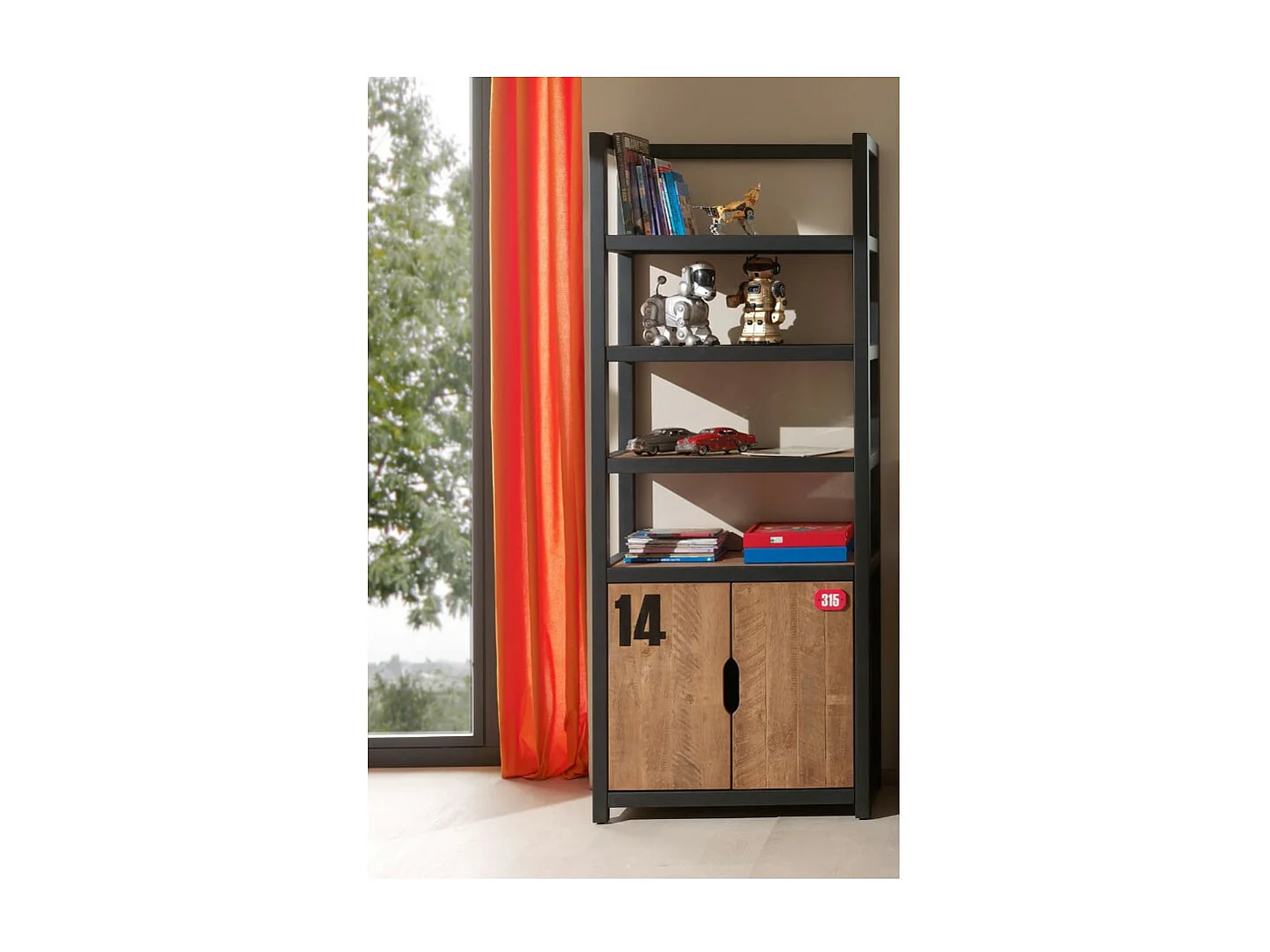 TCHAD - Bibliothèque 2 Portes en Pin Massif à Motifs