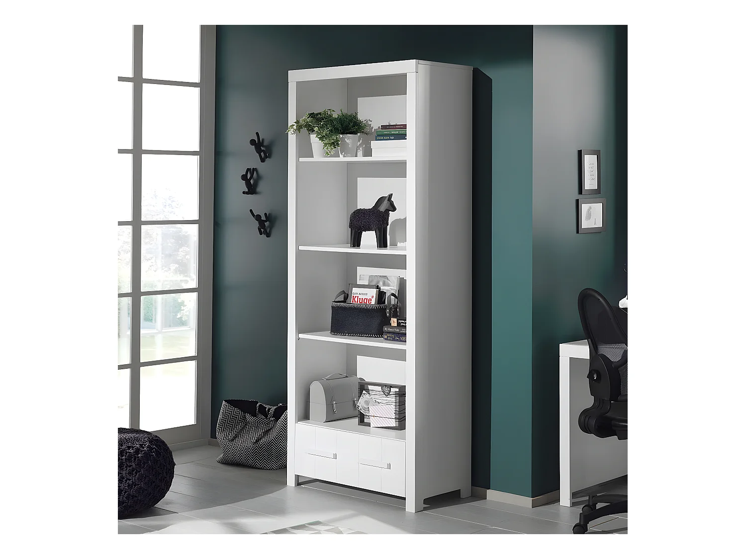 GASTON - Bibliothèque 1 Tiroir Laqué Blanc