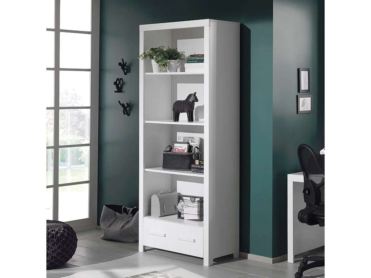 GASTON - Bibliothèque 1 Tiroir Laqué Blanc