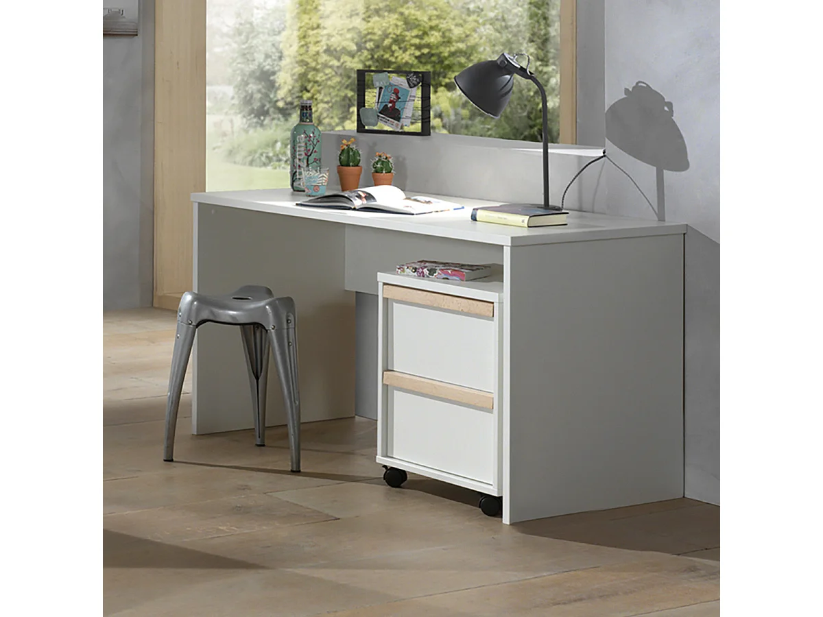 NASH WHITE - Caisson à Roulettes 2 Tiroirs Blanc et Bois