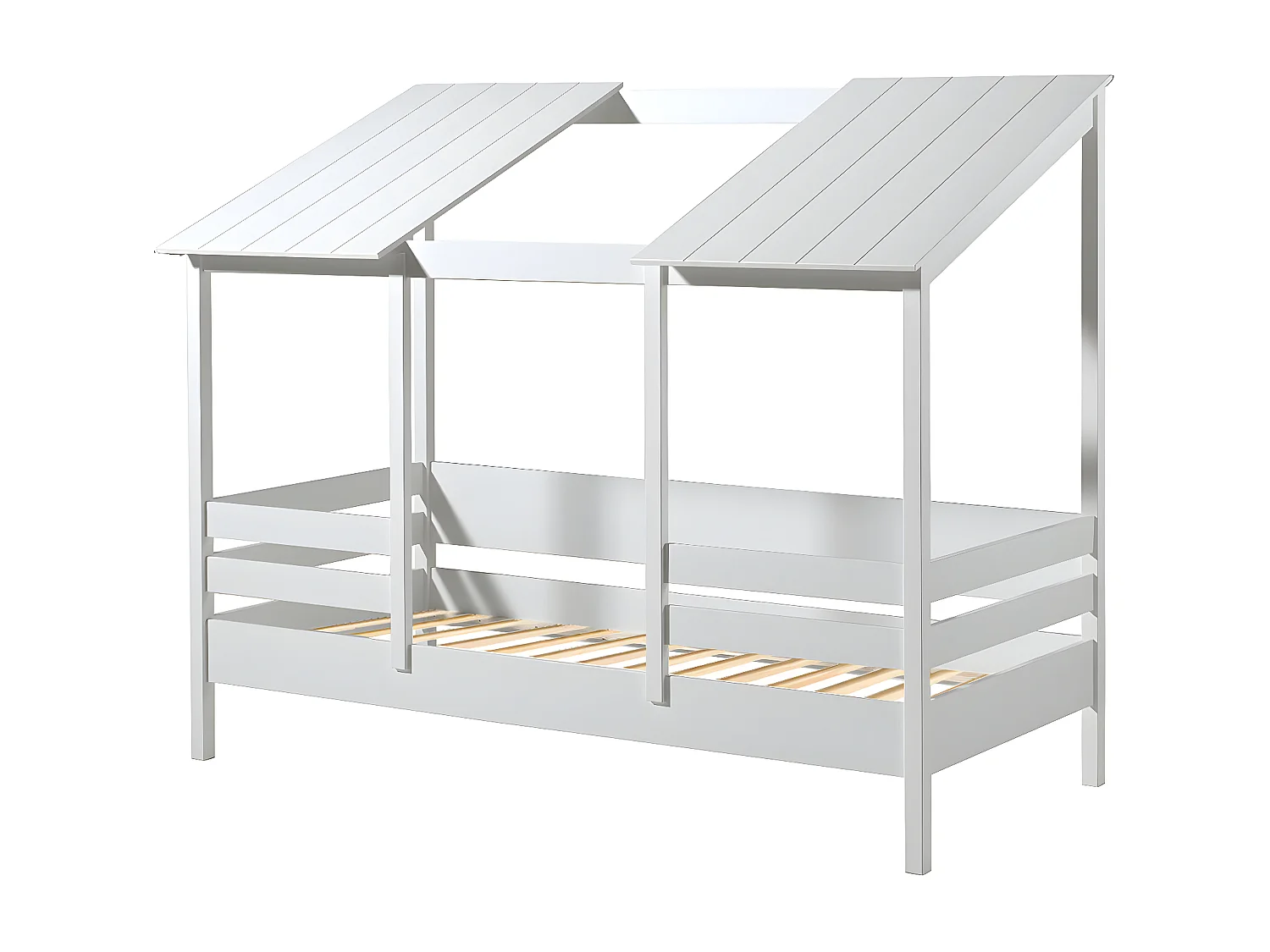 LAKA - Lit Maison 90x200cm Blanc Toit Semi-Ouvert avec Sommier