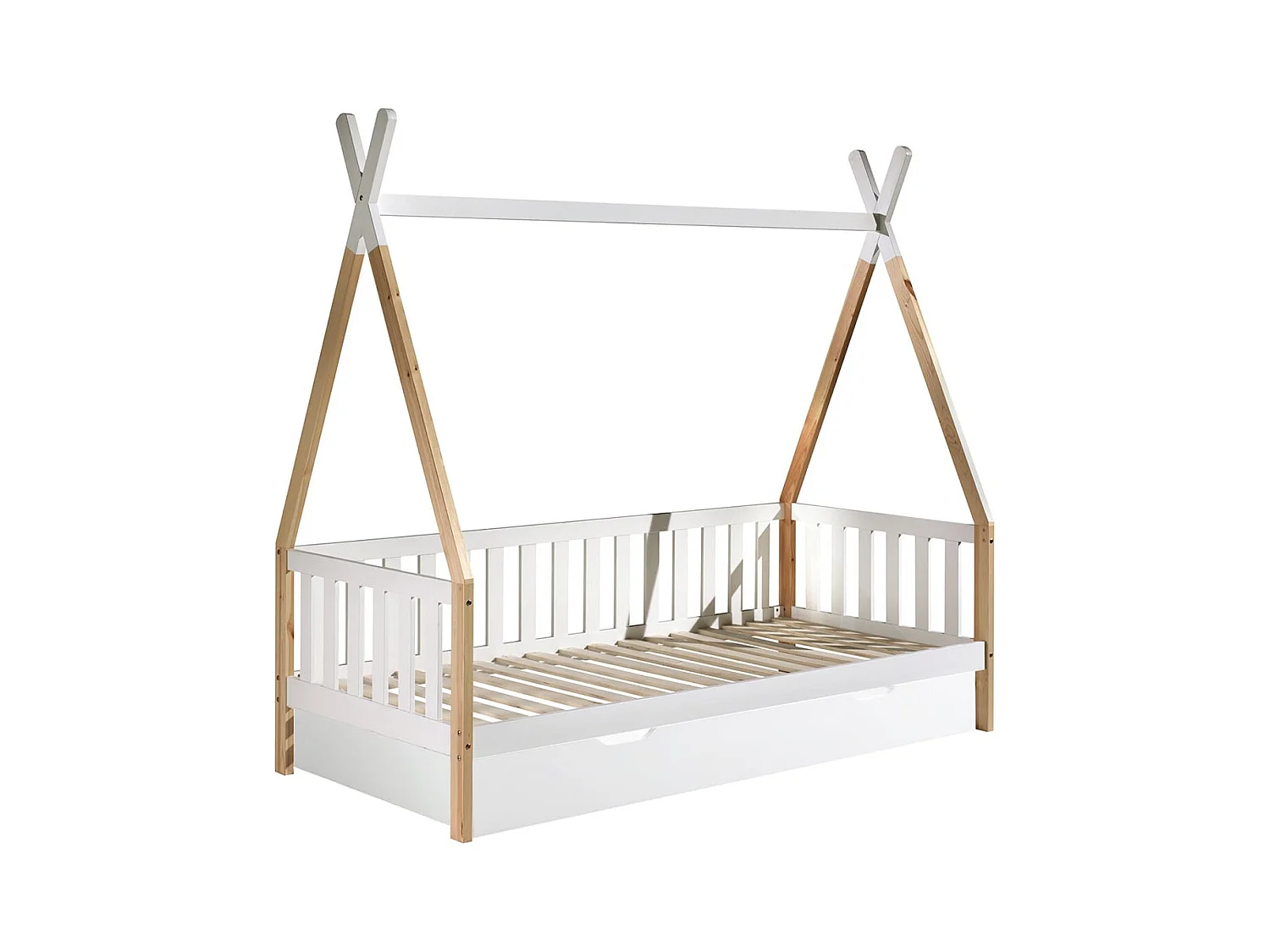 FLITT - Lit Banquette 90x200cm Forme Tipi avec Tiroir Blanc