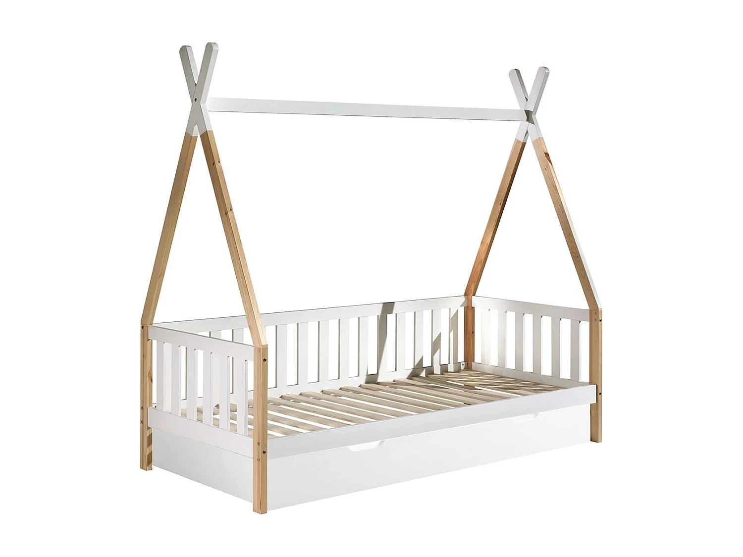 FLITT - Lit Banquette 90x200cm Forme Tipi avec Tiroir Blanc