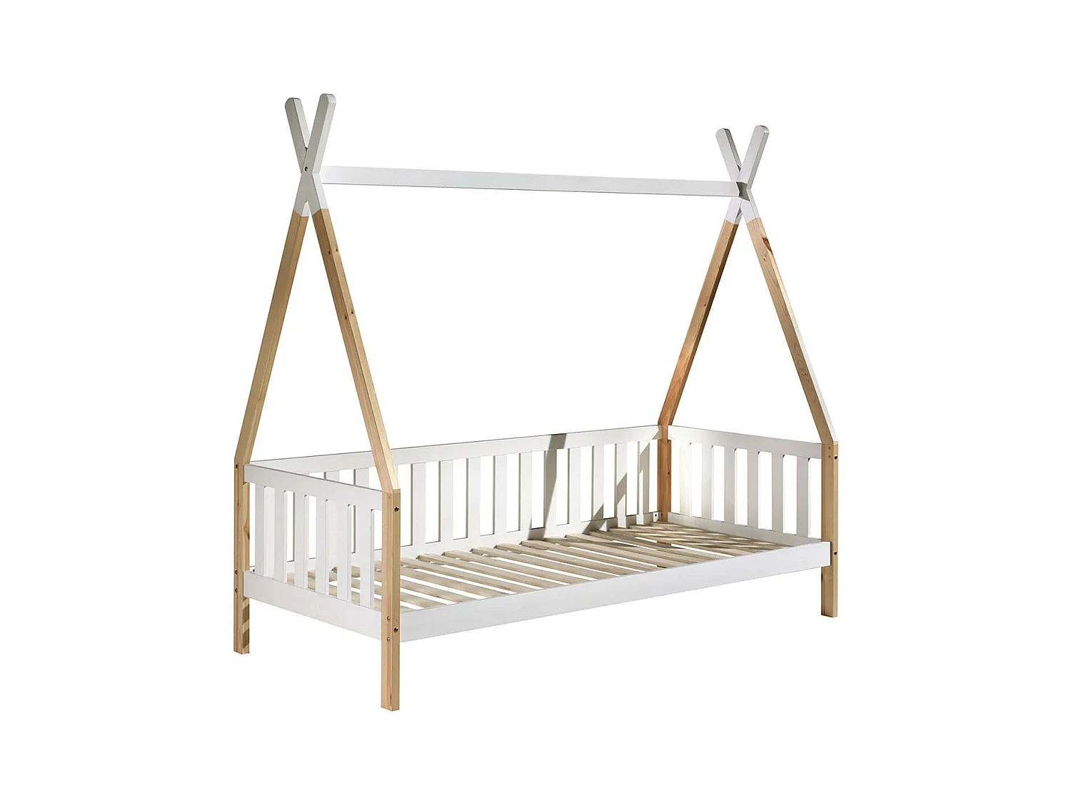 FLITT - Lit Banquette 90x200cm Blanc et Pin Forme Tipi