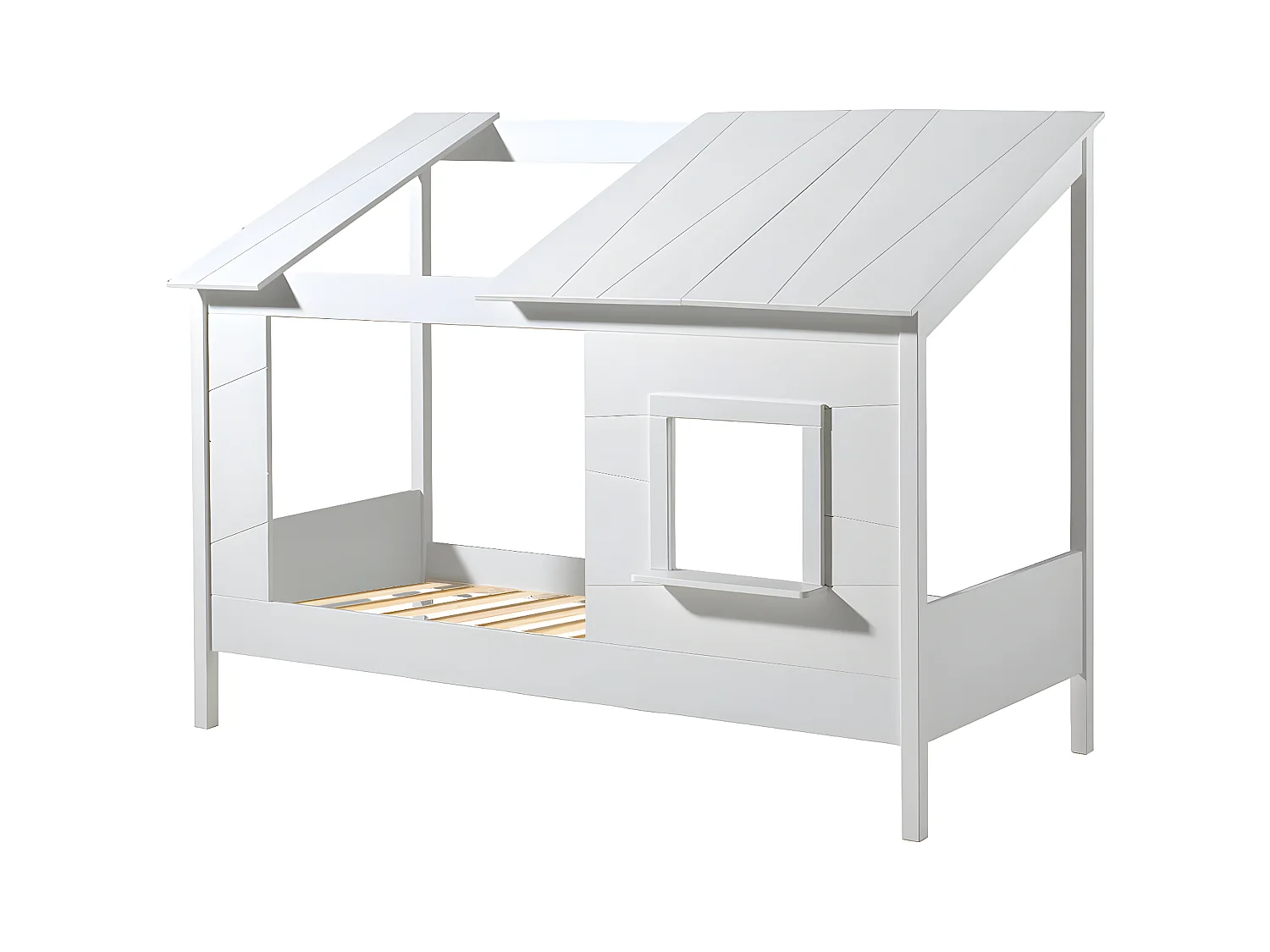 LAKA - Lit Maison 90x200cm Blanc avec Fenêtre + Sommier