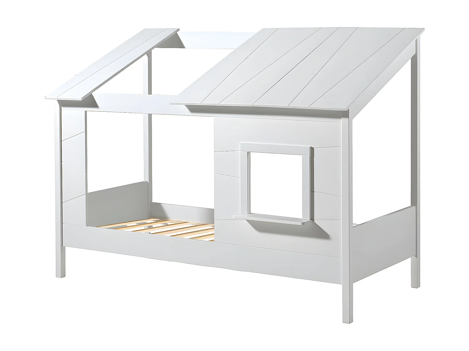 LAKA - Lit Maison 90x200cm Blanc avec Fenêtre + Sommier