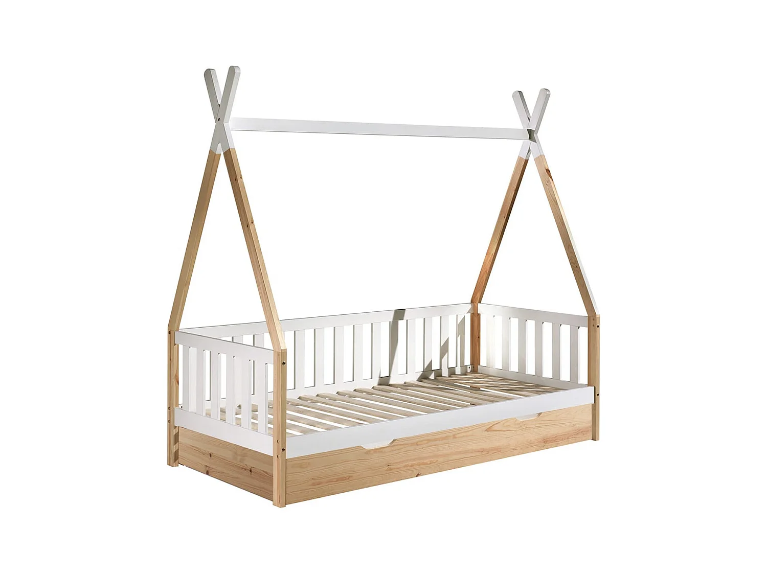 FLITT - Lit Banquette 90x200cm Forme Tipi avec Tiroir Pin