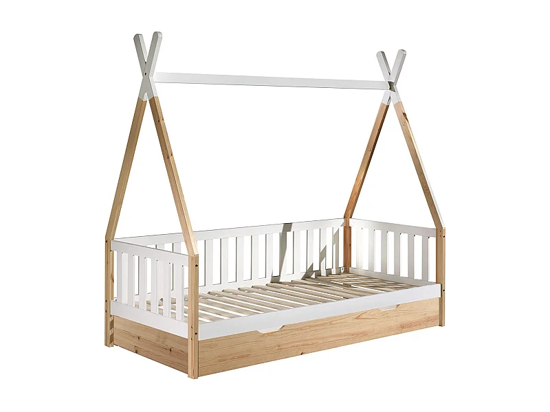 FLITT - Lit Banquette 90x200cm Forme Tipi avec Tiroir Pin