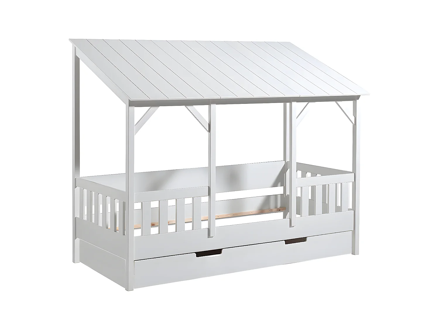 LAKA - Lit Maison 90x200cm Blanc avec Tiroir