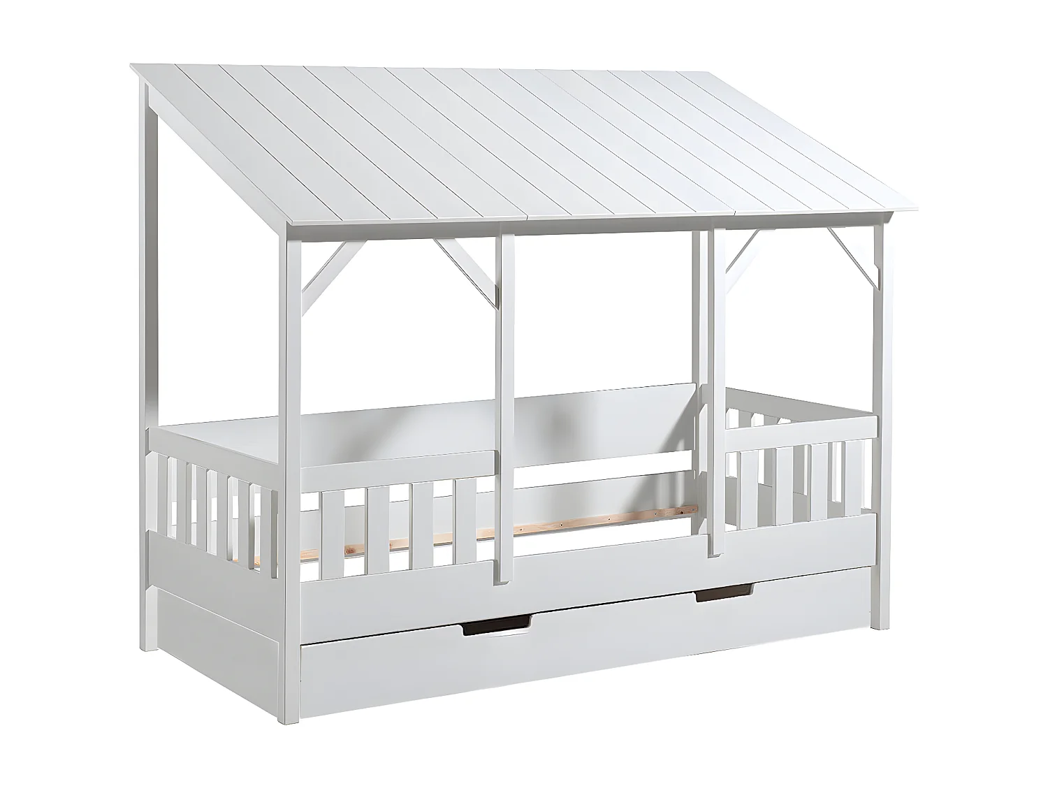 LAKA - Lit Maison 90x200cm Blanc avec Tiroir