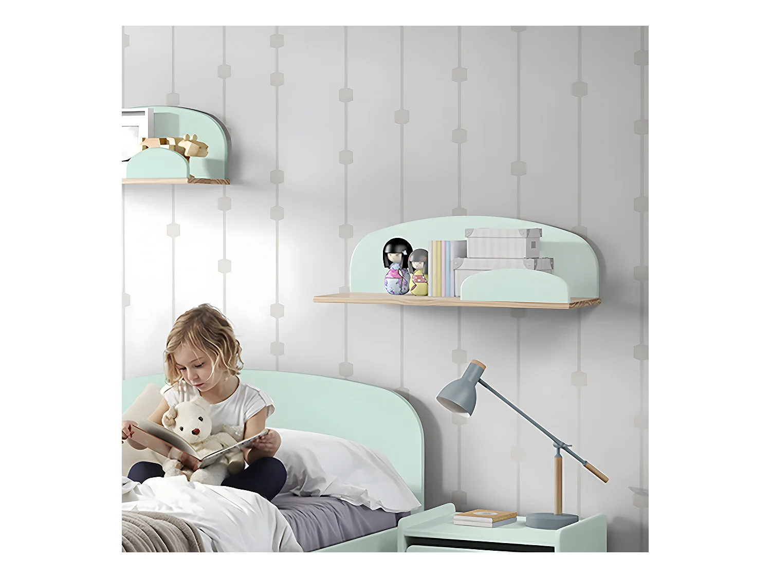 BODHI MINT - Etagère Murale 65cm Vert menthe et Bois